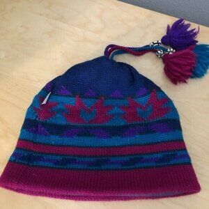 Vintage Schuessler Knitting Mills Tassel Wool Beanie - Ski Blue Fair Isle Igloo